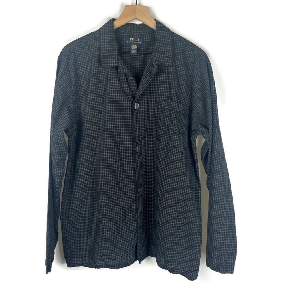 POLO RALPH LAUREN Men's Pajama Shirt 100% Cotton Sleepwear Blue Check Size Med